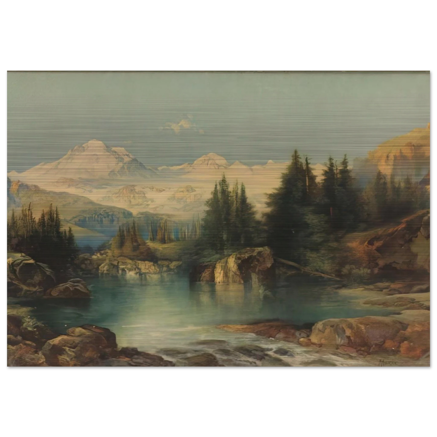 View of the Rocky Mountains - Thomas Moran Brushed Aluminum Print - 70x100 cm / 28x40 inches | Thomas Moran Aluminum Print | Thomas Moran Prints