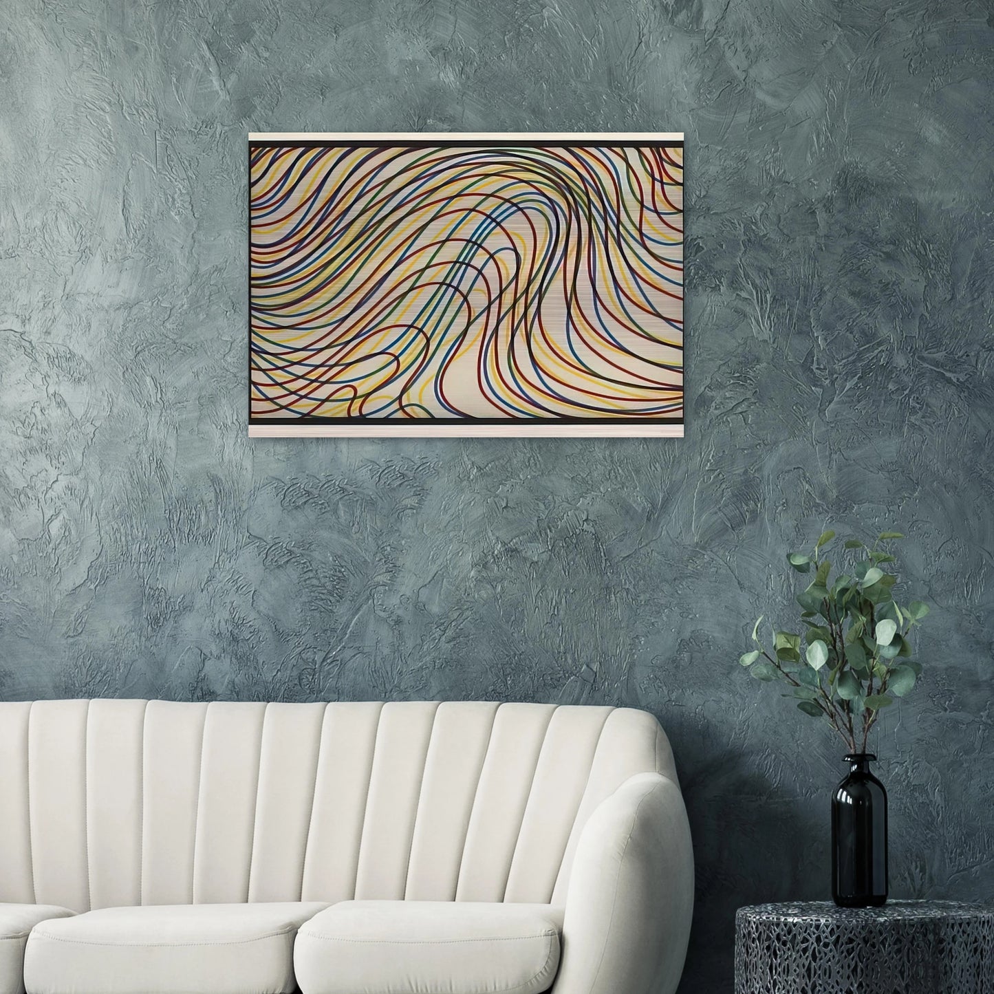 Wavy Lines with Black Border - Sol LeWitt Brushed Aluminum Print - 70x100 cm / 28x40 inches | Sol LeWitt Aluminum Print | Sol LeWitt Prints