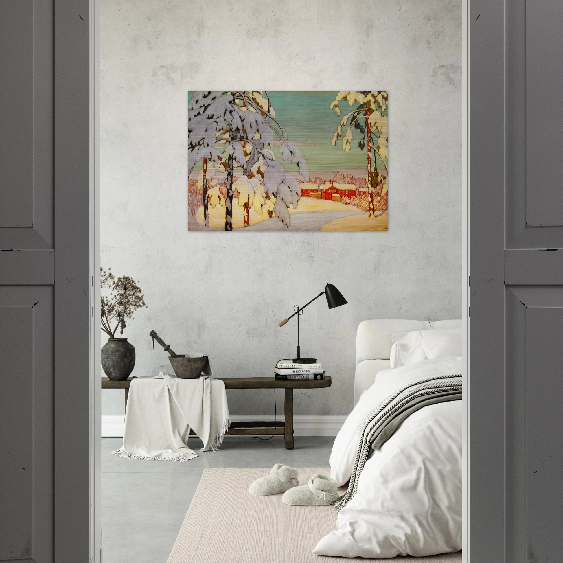 Winter Landscape with Pink House - 1918 - Lawren Harris Brushed Aluminum Print - 70x100 cm / 28x40 inches | Lawren Harris Aluminum Print | Lawren Harris Prints