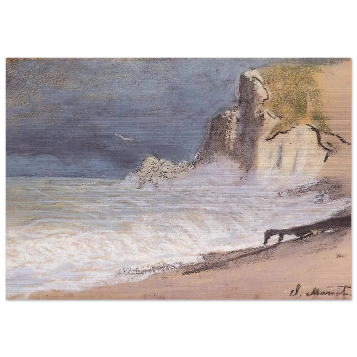 The Manneport, Etretat - Amont Cliff, Rough Weather - claude monet Brushed Aluminum Print - 70x100 cm / 28x40 inches | claude monet Aluminum Print | claude monet Prints