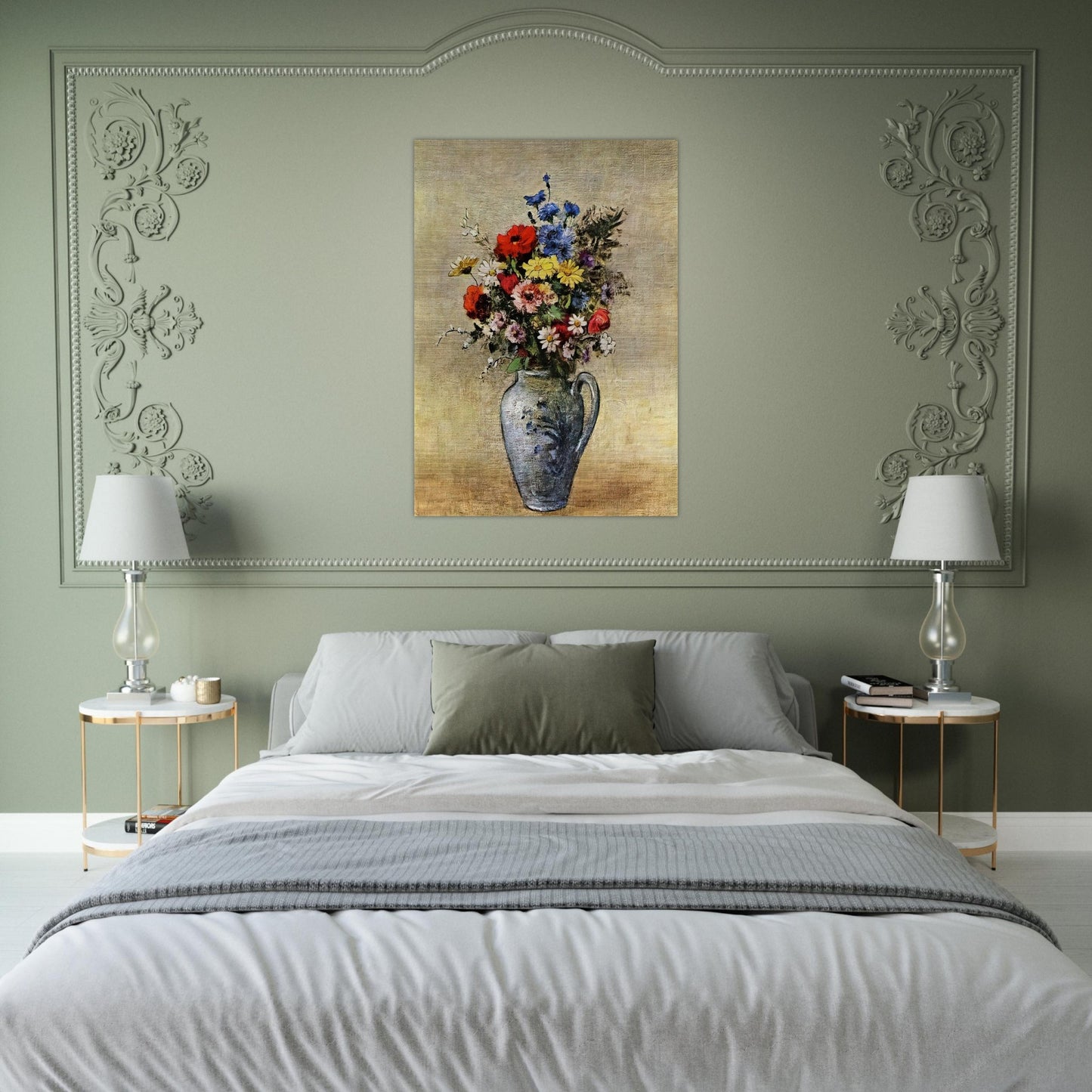 FLOWERS IN A VASE WITH ONE HANDLE - Odilon Redon Brushed Aluminum Print - 70x100 cm / 28x40 inches | Odilon Redon Aluminum Print | Odilon Redon Prints