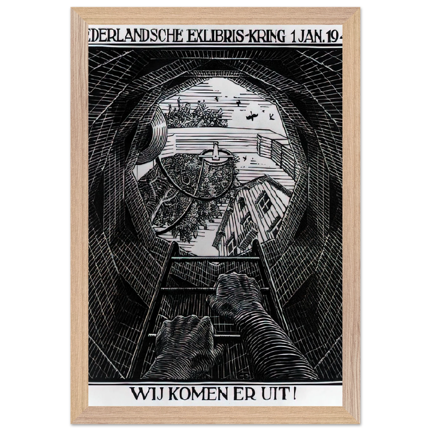 MC Escher - NEW YEAR S GREETING CARD Wall Art - 30x40 cm / 12x16 inches - Fine Art Poster-canvas - -