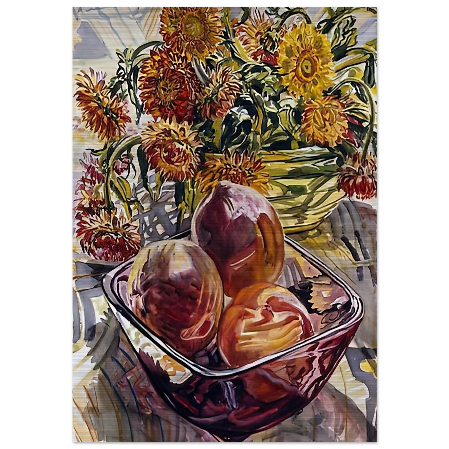 PEACHES AND STRAWFLOWERS 1990 - Janet Fish Brushed Aluminum Print - 70x100 cm / 28x40 inches | Janet Fish Aluminum Print | Janet Fish Prints