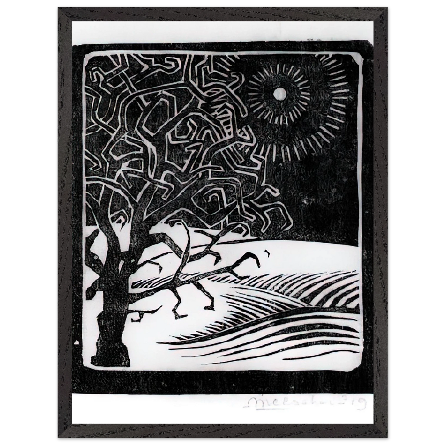MC Escher - THE BORGER OAK Wall Art - 30x40 cm / 12x16 inches - Premium Wooden Framed Poster With Fine Art Paper-canvas - Wood frame
