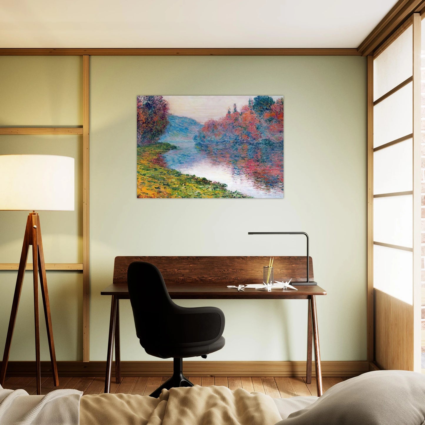 Banks of the Seine at Jenfosse - Clear Weather - claude monet Brushed Aluminum Print - 70x100 cm / 28x40 inches | claude monet Aluminum Print | claude monet Prints