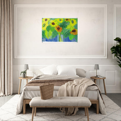 Orange and Yellow Sunflowers - Naïve Art Primitivism, Pop Art - Walasse Ting Acrylic Print - 70x100 cm / 28x40″ inches