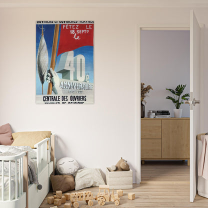 PROJECT OF POSTER THE CENTER OF TEXTILE WORKERS IN BELGIUM CELEBRATION ON 18TH SEPTEMBER 1938 - Rene Magritte Brushed Aluminum Print - 70x100 cm / 28x40 inches | Rene Magritte Aluminum Print | Rene Magritte Prints