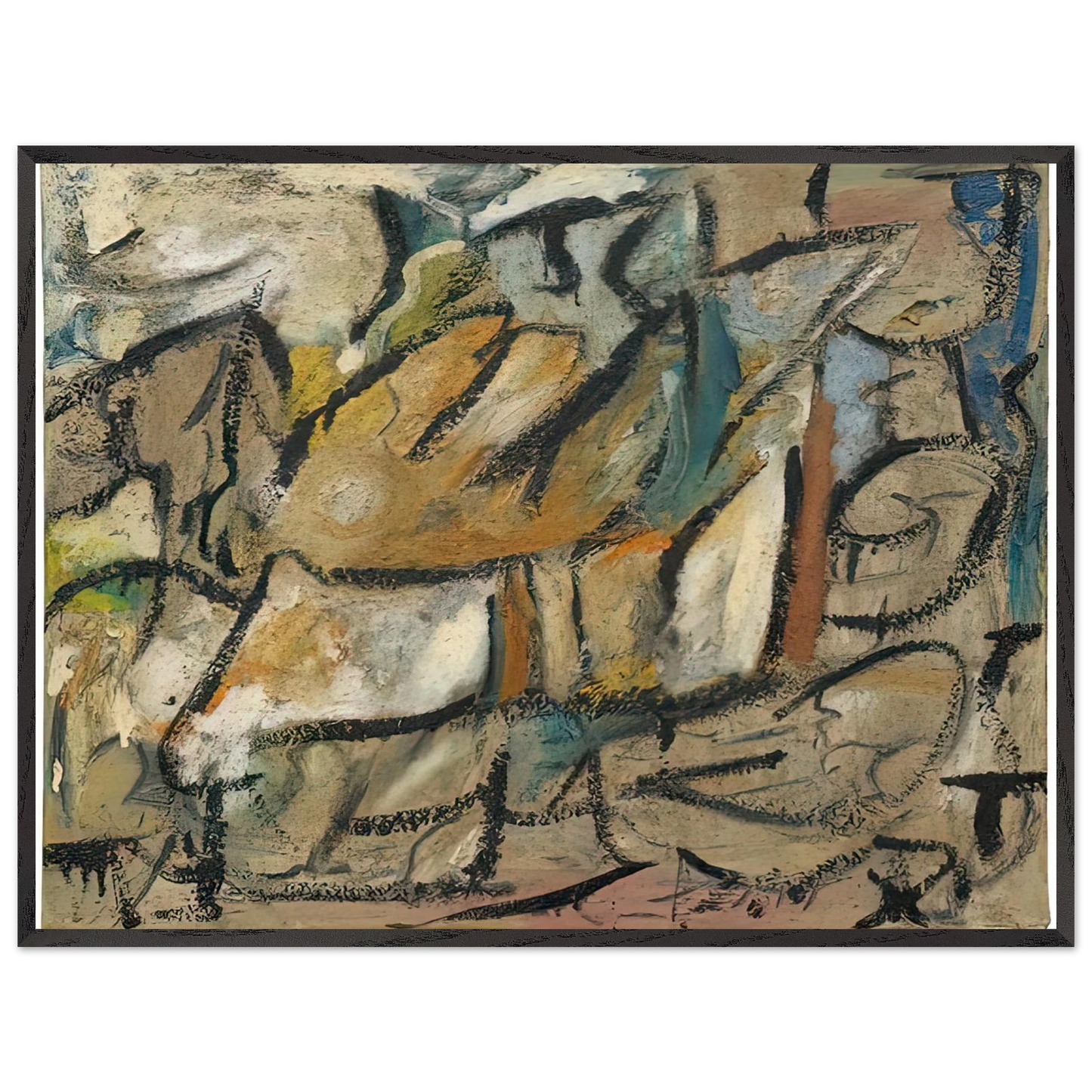 Helen Frankenthaler - August Weather, 1951- Wall Art - 21x29.7 cm / 8x12" - Premium Wooden Framed Poster With Fine Art Paper-canvas - White frame