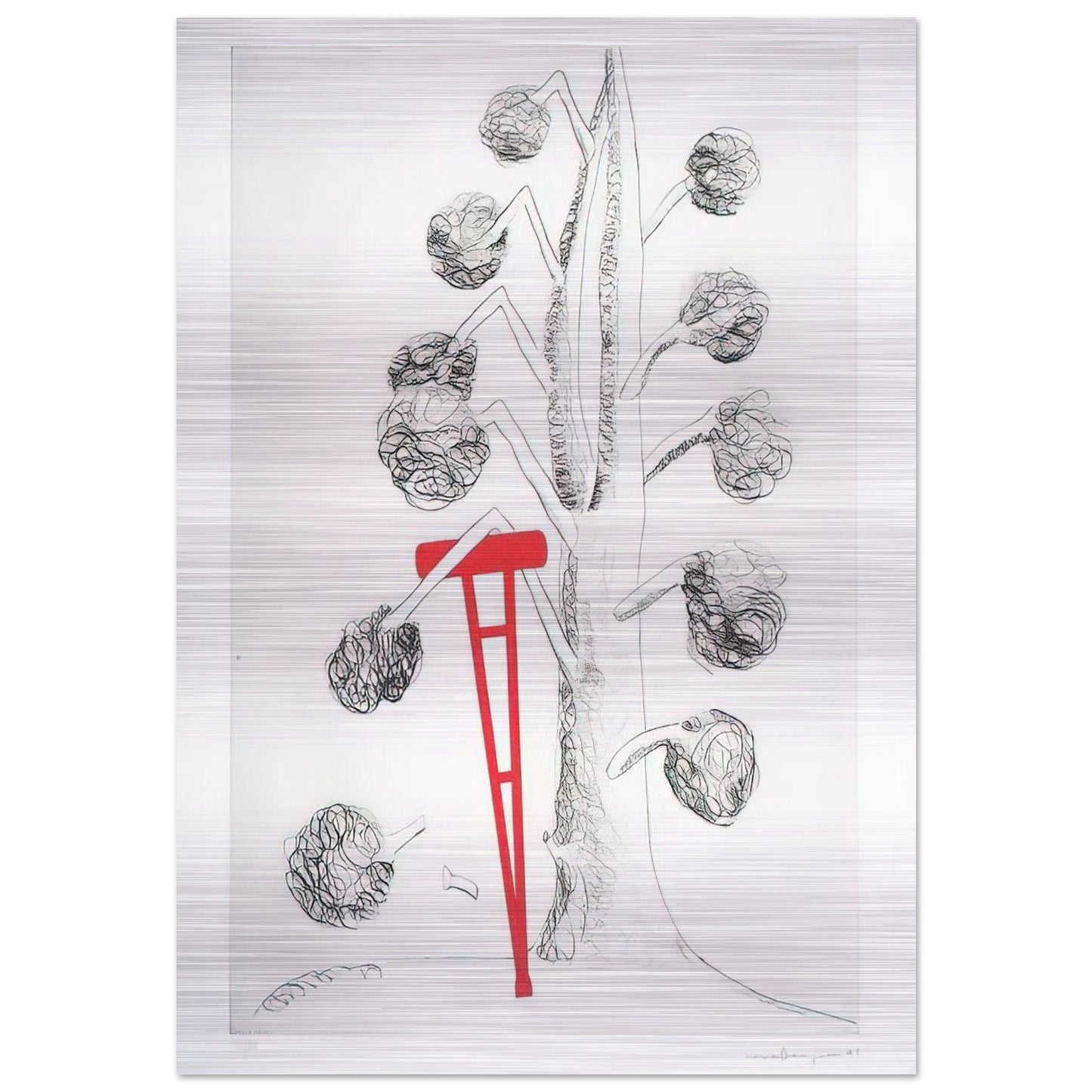 TREE WITH RED CRUTCH 1998 - Louise Bourgeois Brushed Aluminum Print - 70x100 cm / 28x40 inches | Louise Bourgeois Aluminum Print | Louise Bourgeois Prints