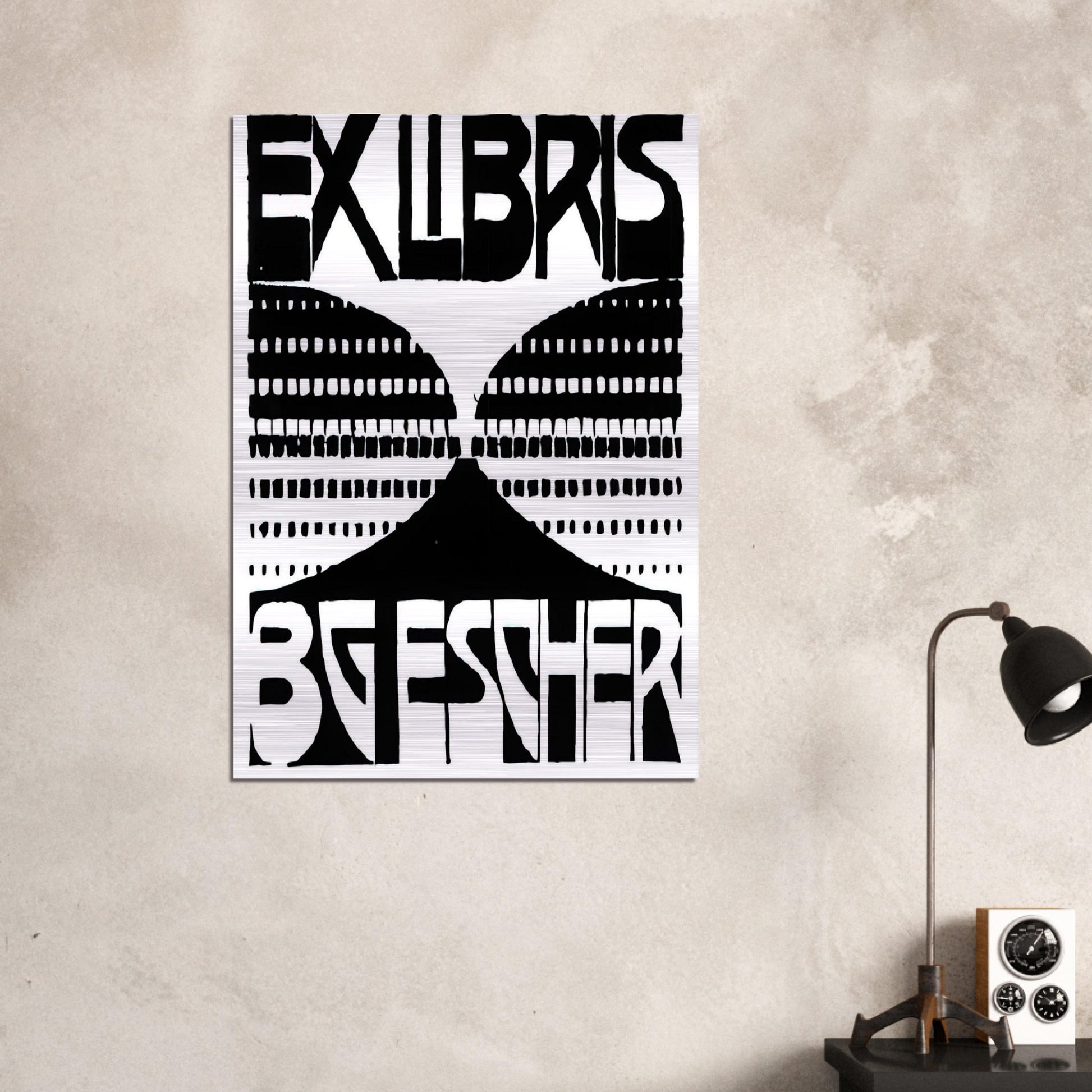 BOOKPLATE B G ESCHER BEER - MC Escher Brushed Aluminum Print - 70x100 cm / 28x40 inches | MC Escher Aluminum Print | MC Escher Prints | Maurits Cornelis Escher Prints