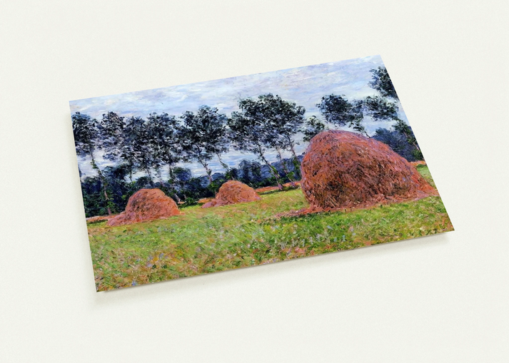 Haystacks, Overcast Day By claude monet Pack of 10 Post Cards | claude monet Post Cards | A6 (10.5 x 14.8 cm) - 4.1 x 5.8 inches