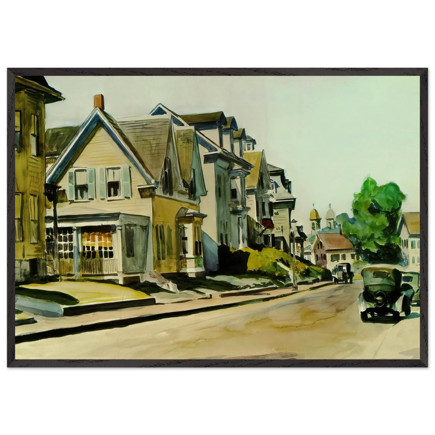 Sun on Prospect Street Gloucester Massachusetts - Edward Hopper 70x100 cm / 28x40 inches Framed Art Print – Black Wooden Frame