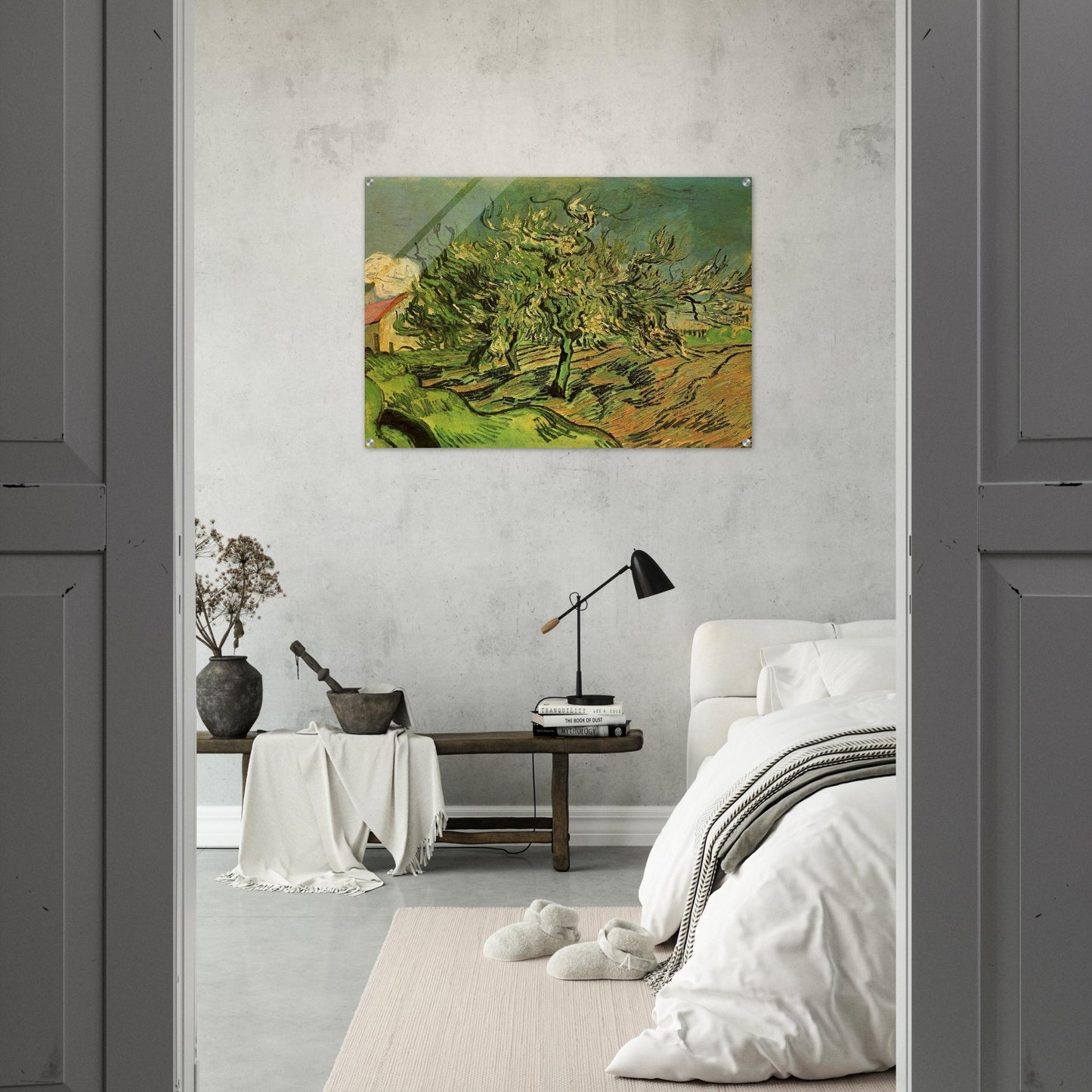 Landscape with Three Trees and a House - Vincent van Gogh Acrylic Print - 70x100 cm / 28x40″ inches | Vincent van Gogh Wall Art | Vincent van Gogh Prints