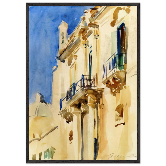 Facade of a Palazzo Girgente Sicily - John Singer Sargent 70x100 cm / 28x40 inches Framed Art Print – Black Wooden Frame
