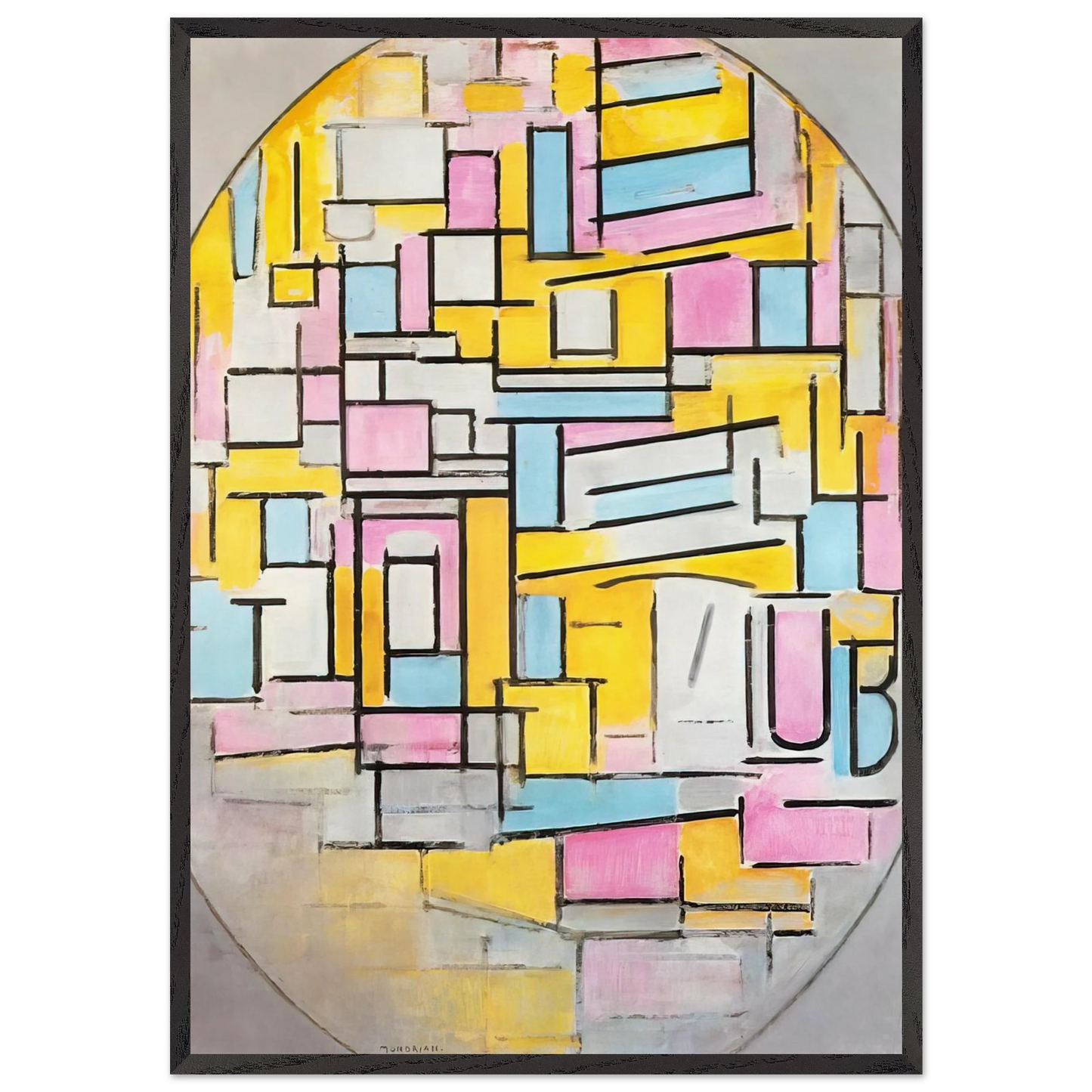 Composition with Oval in Color Planes II - Piet Mondrian 70x100 cm / 28x40 inches Framed Art Print – Black Wooden Frame