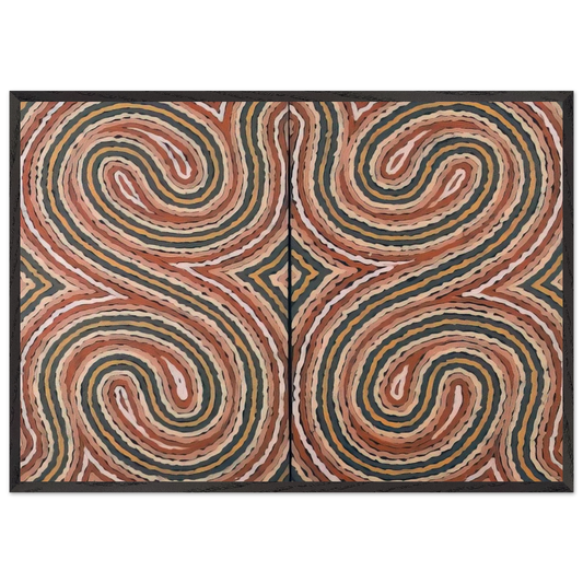 Worm Dreaming - 1999 - Clifford Possum Tjapaltjarri 70x100 cm / 28x40 inches Framed Art Print – Black Wooden Frame