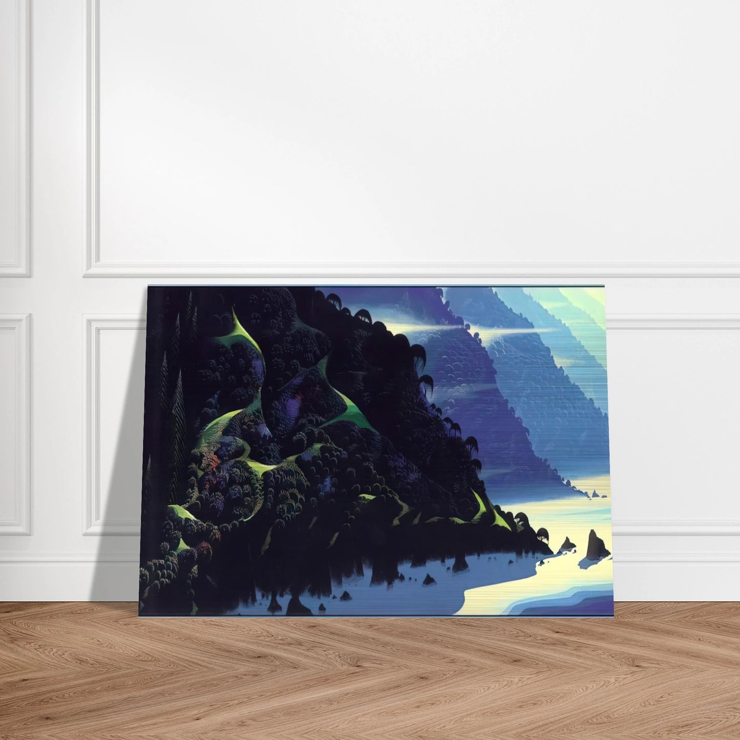 Blue Coastline - Eyvind Earle Brushed Aluminum Print - 70x100 cm / 28x40 inches | Eyvind Earle Aluminum Print | Eyvind Earle Prints