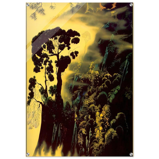 Sunset Silhouette - Eyvind Earle Acrylic Print - 70x100 cm / 28x40″ inches