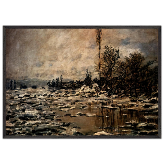 The Break-up of the Ice - claude monet 70x100 cm / 28x40 inches Framed Art Print – Black Wooden Frame