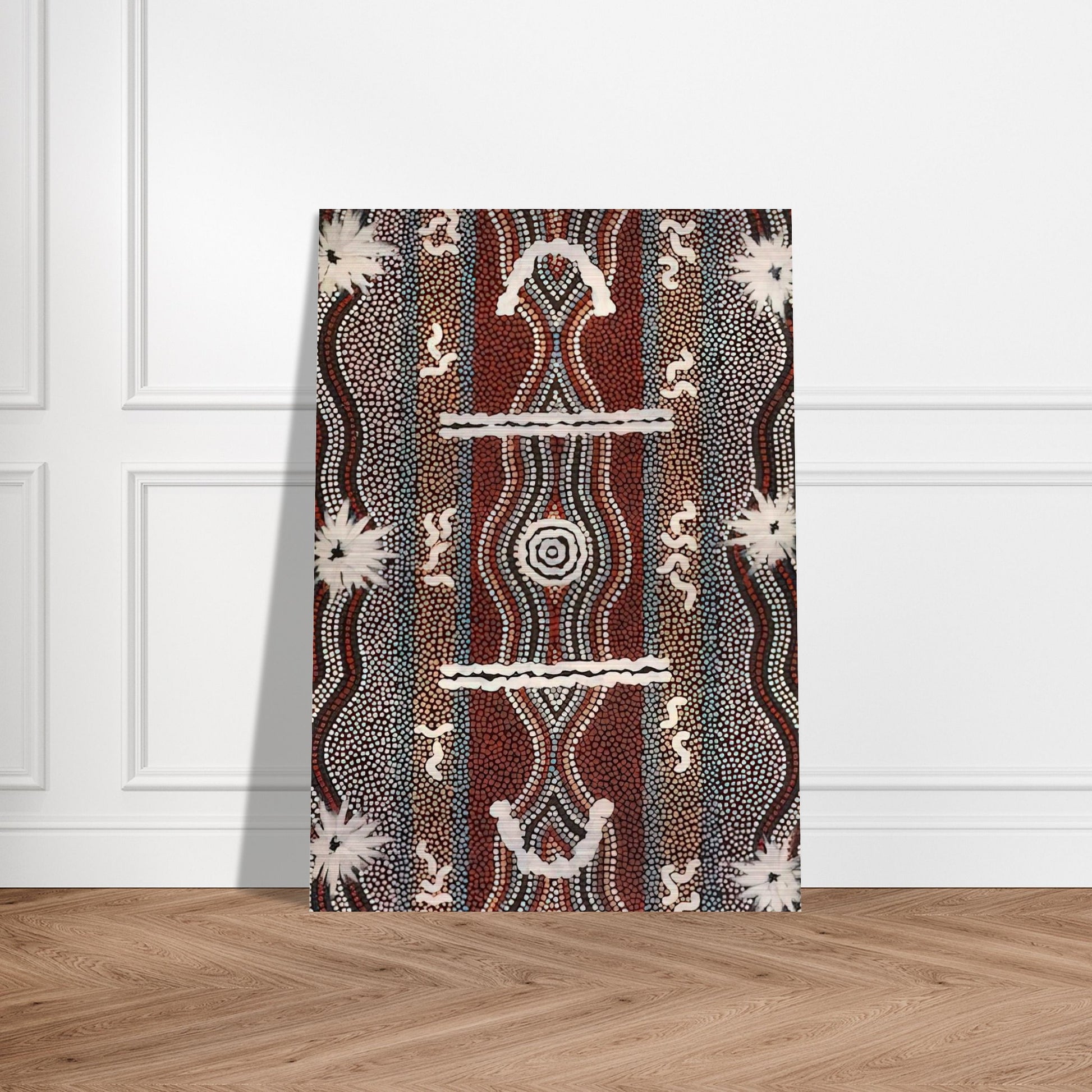Caterpillar Dreaming - 1998 - Clifford Possum Tjapaltjarri Brushed Aluminum Print - 70x100 cm / 28x40 inches | Clifford Possum Tjapaltjarri Aluminum Print | Clifford Possum Tjapaltjarri Prints