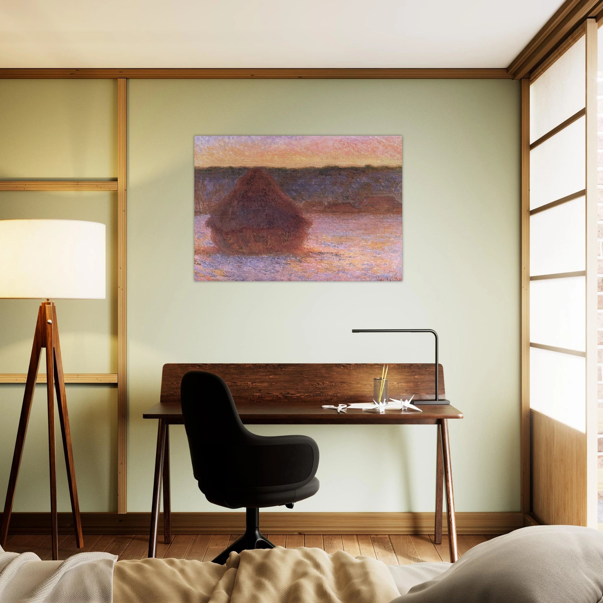 Haystacks at Sunset, Frosty Weather - claude monet Brushed Aluminum Print - 70x100 cm / 28x40 inches | claude monet Aluminum Print | claude monet Prints