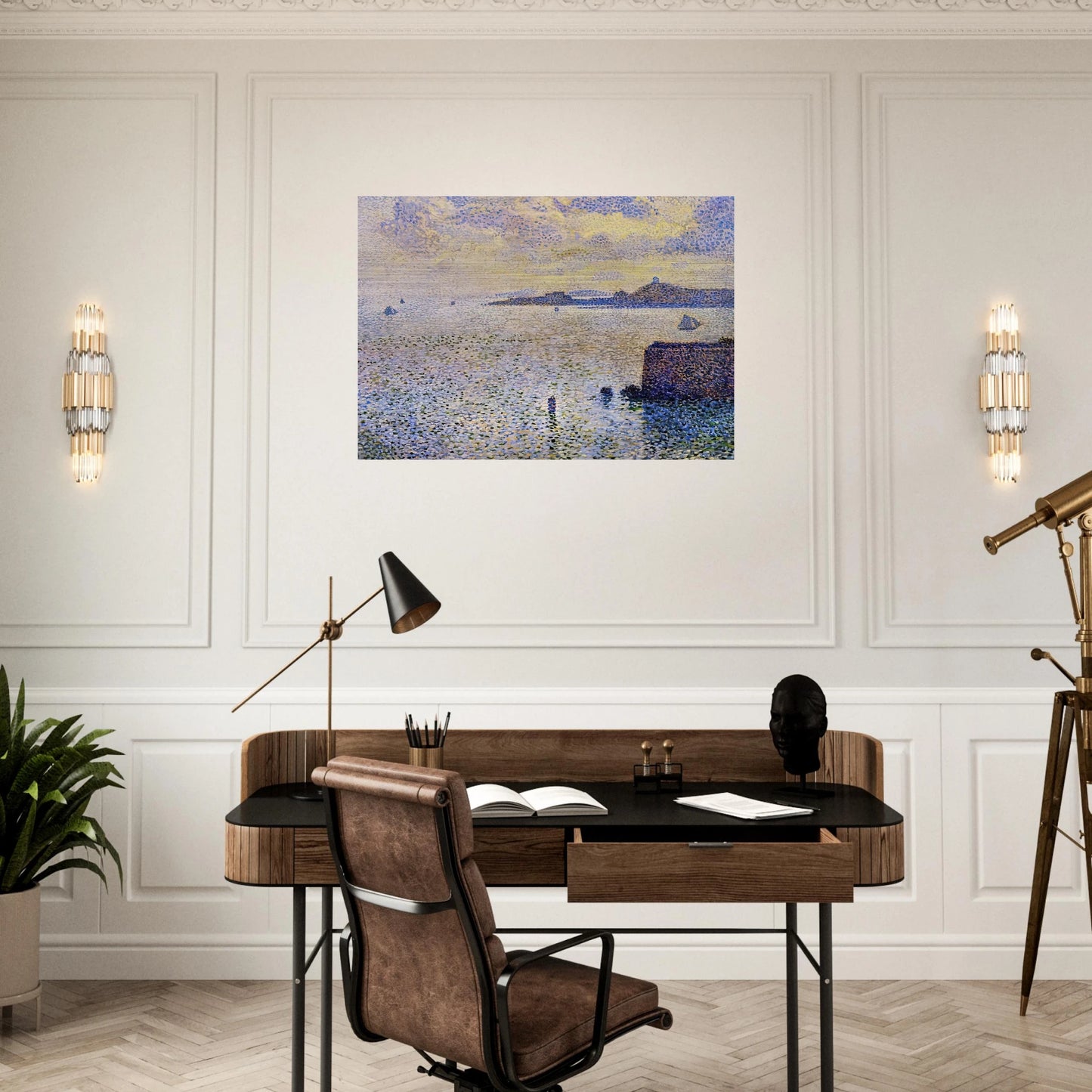 SAILBOATS AND ESTUARY 1892 - Theo van Rysselberghe Brushed Aluminum Print - 70x100 cm / 28x40 inches | Theo van Rysselberghe Aluminum Print | Theo van Rysselberghe Prints