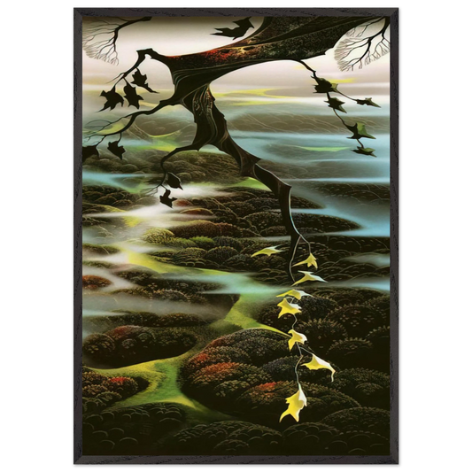 Fog Laced Hills - Eyvind Earle 70x100 cm / 28x40 inches Framed Art Print – Black Wooden Frame