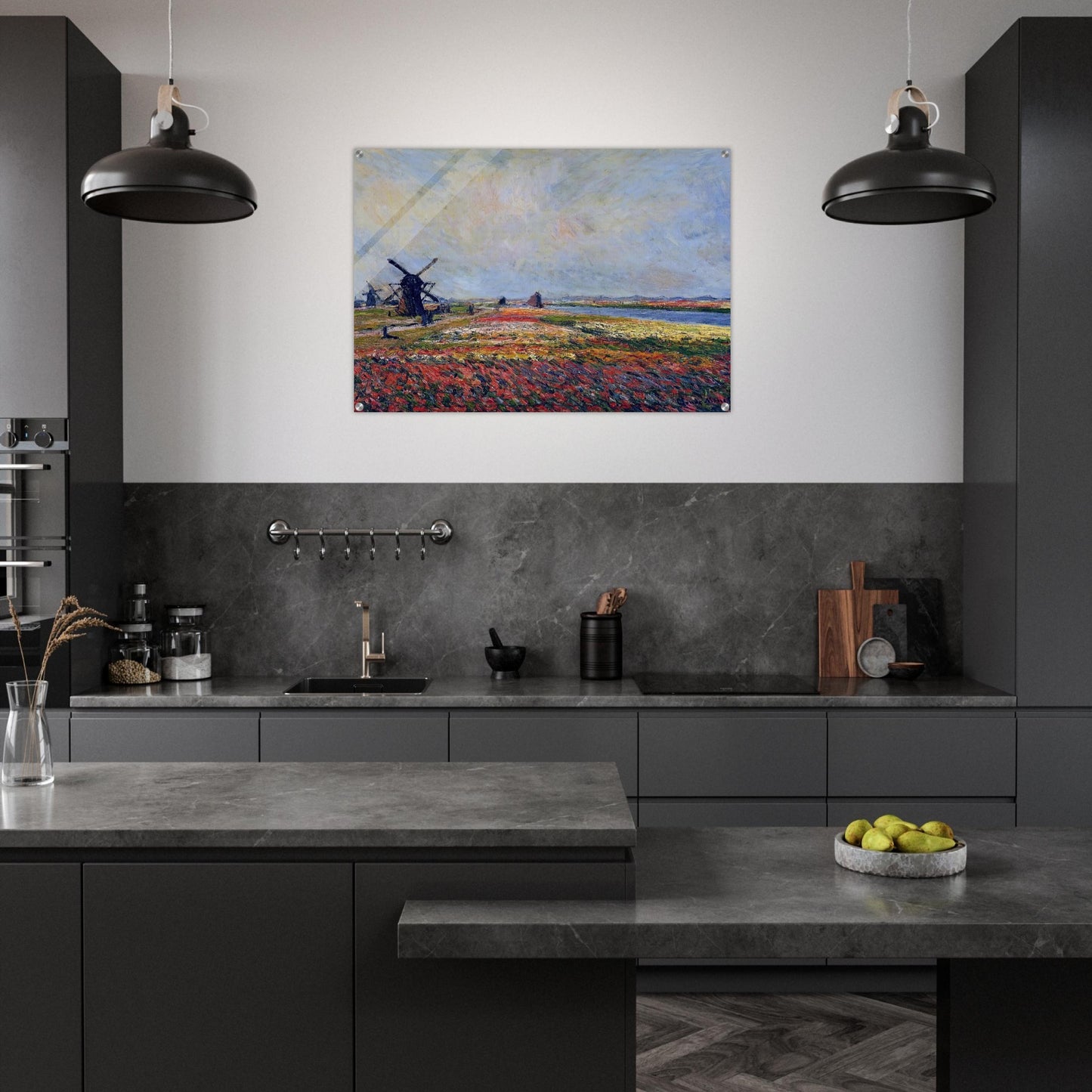Fields of Flowers and Windmills near Leiden - claude monet Acrylic Print - 70x100 cm / 28x40″ inches