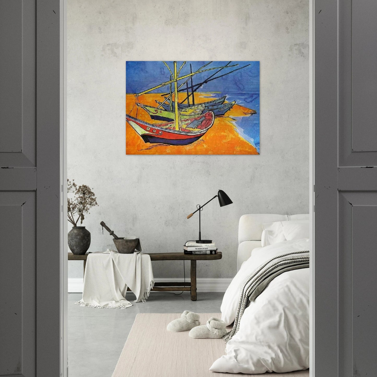 Fishing Boats on the Beach at Saintes-Maries-de-la-Mer - Vincent van Gogh Brushed Aluminum Print - 70x100 cm / 28x40 inches | Vincent van Gogh Aluminum Print | Vincent van Gogh Prints