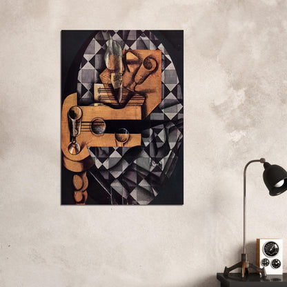 GUITAR BOTTLE AND GLASS 1914 - Juan Gris Brushed Aluminum Print - 70x100 cm / 28x40 inches | Juan Gris Aluminum Print | Juan Gris Prints