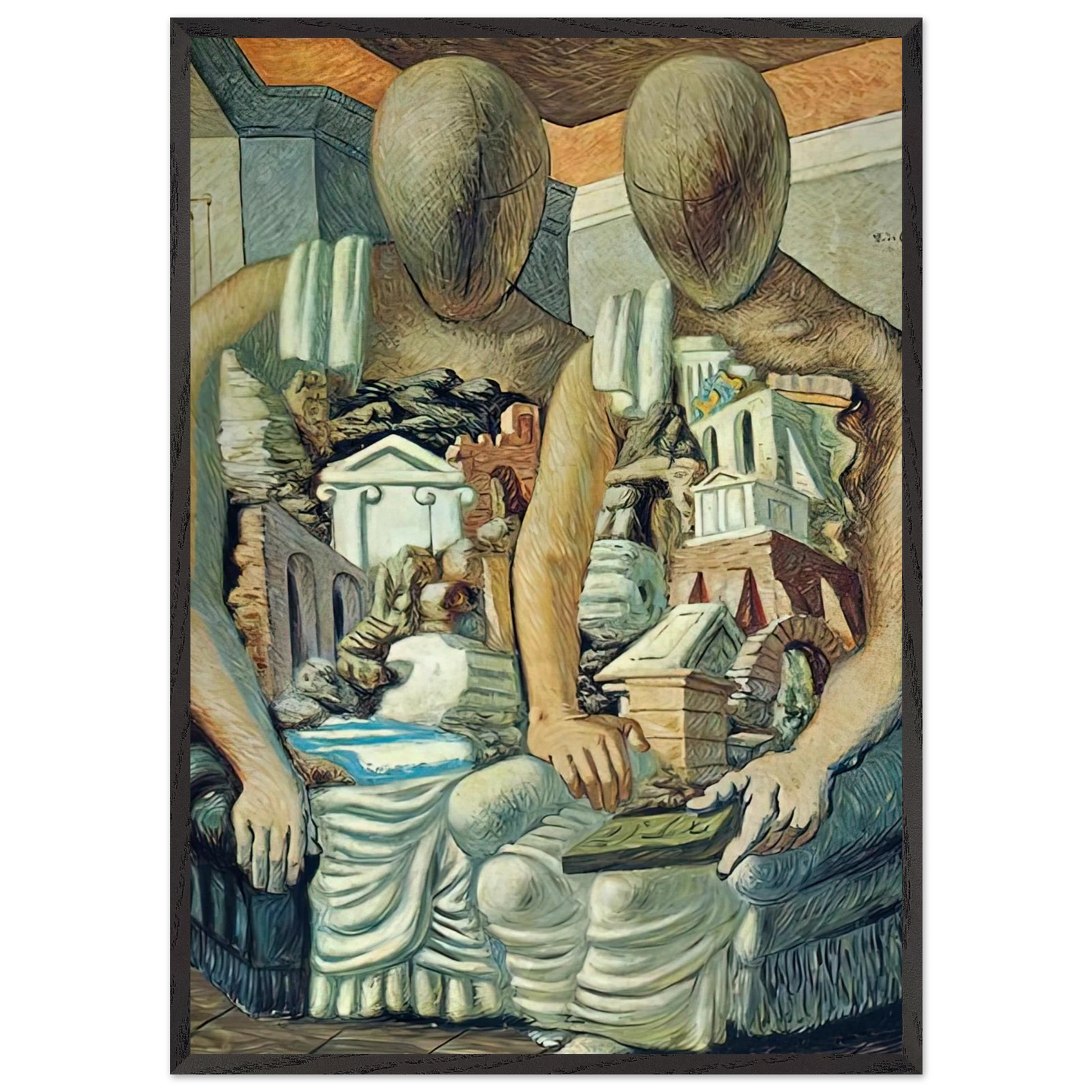THE ARCHAEOLOGISTS 1927 - Giorgio de Chirico 70x100 cm / 28x40 inches Framed Art Print – Black Wooden Frame