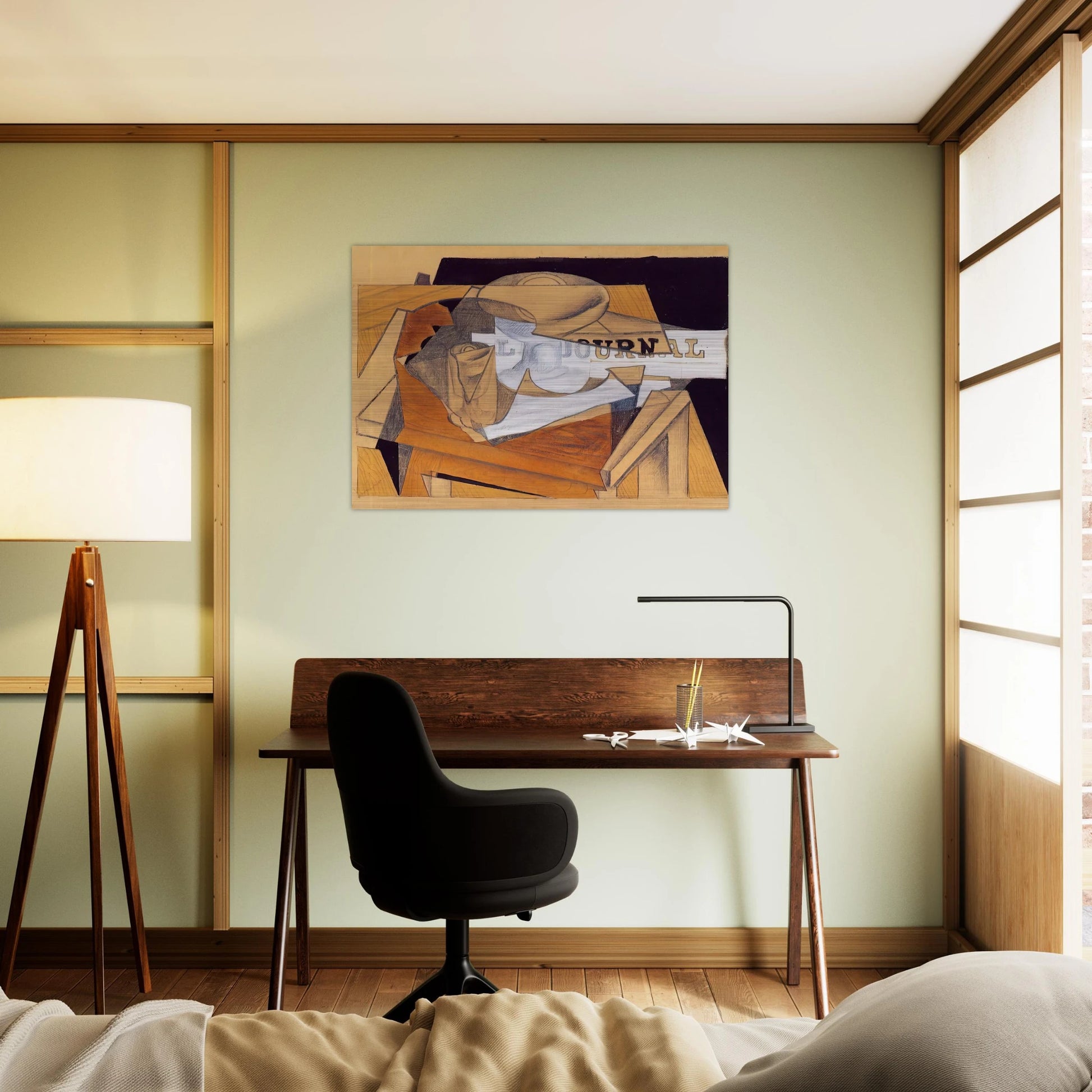 BOWL GLASS AND NEWSPAPER - Juan Gris Brushed Aluminum Print - 70x100 cm / 28x40 inches | Juan Gris Aluminum Print | Juan Gris Prints