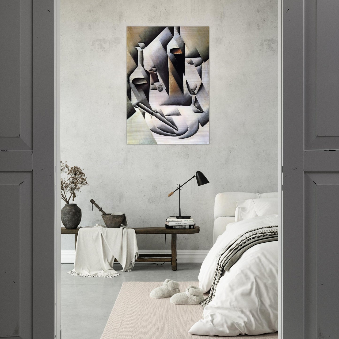 BOTTLES AND KNIFE 1912 - Juan Gris Brushed Aluminum Print - 70x100 cm / 28x40 inches | Juan Gris Aluminum Print | Juan Gris Prints
