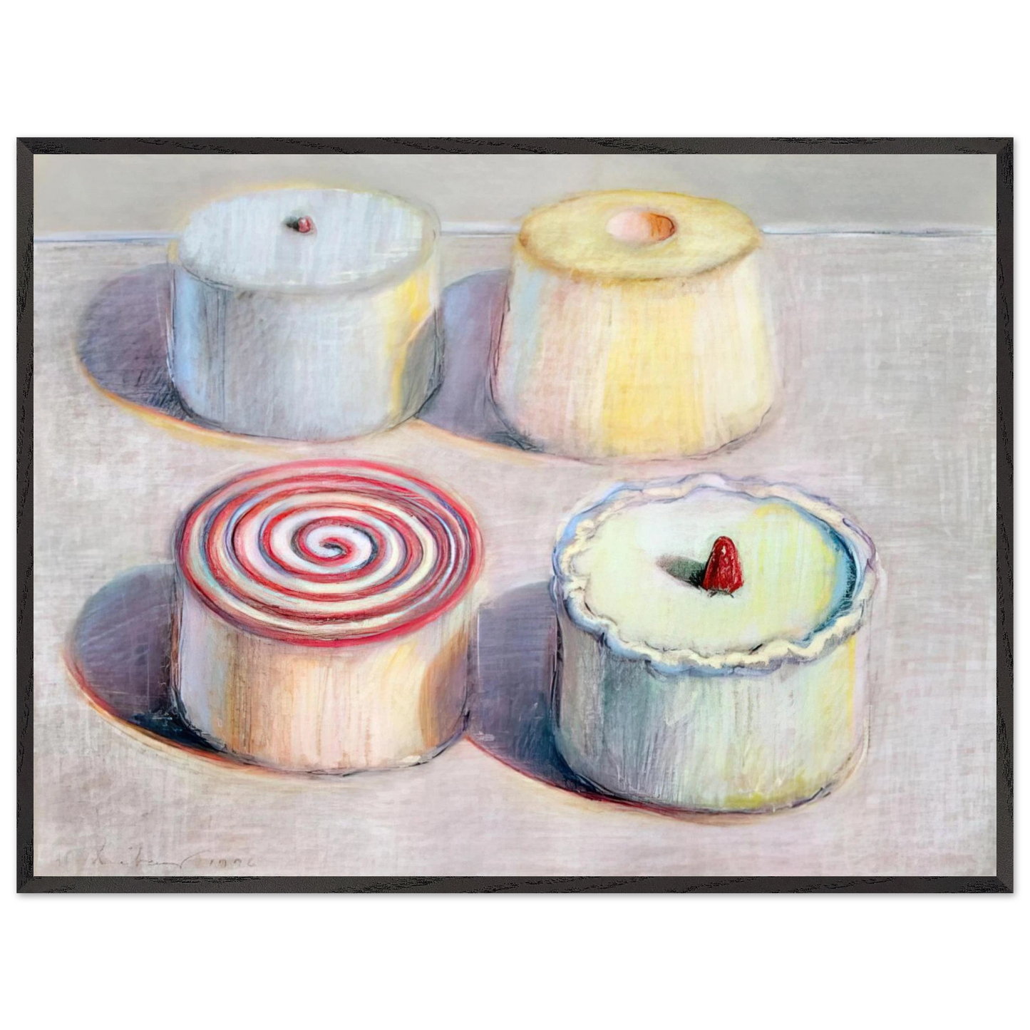 Wayne Thiebaud - Four Cakes - 1996 Wall Art - 60x80 cm / 24x32 inches - Fine Art Poster - -