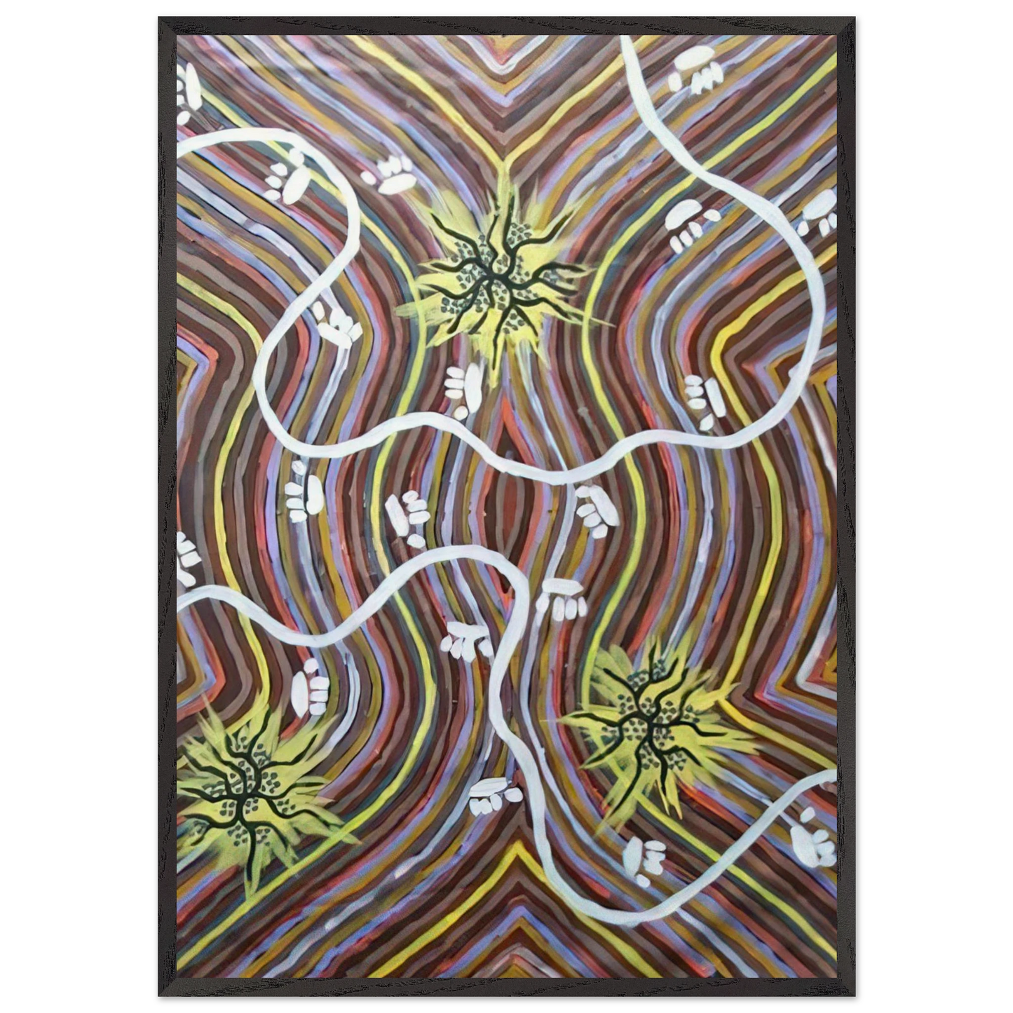 Possum Country - 1995 - Clifford Possum Tjapaltjarri 70x100 cm / 28x40 inches Framed Art Print – Black Wooden Frame