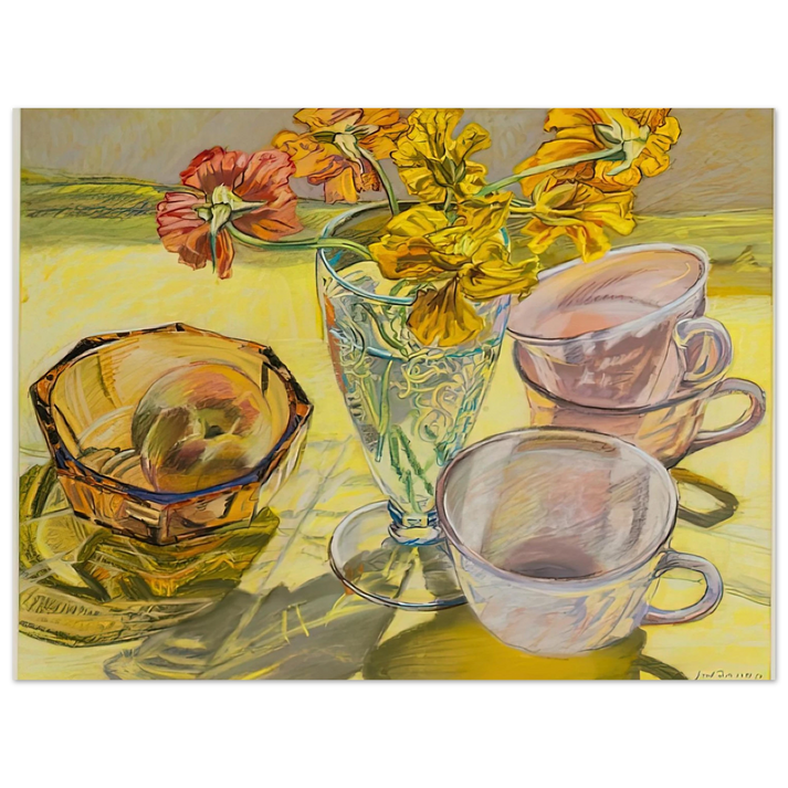 Janet Fish - NASTURTIUMS AND PINK CUPS 1981  75x100 cm / 30x40inches Fine Art Poster