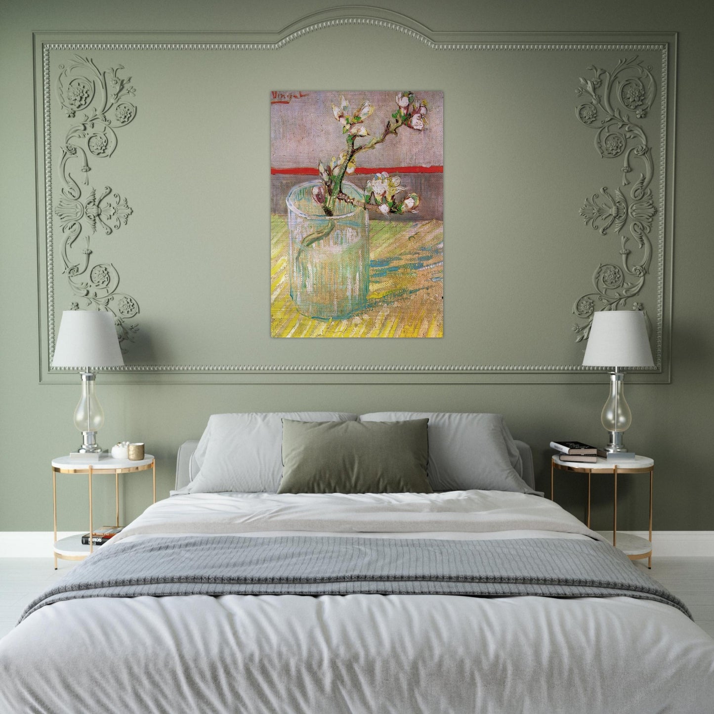 Blossoming Almond Branch in a Glass - Vincent van Gogh Brushed Aluminum Print - 70x100 cm / 28x40 inches | Vincent van Gogh Aluminum Print | Vincent van Gogh Prints