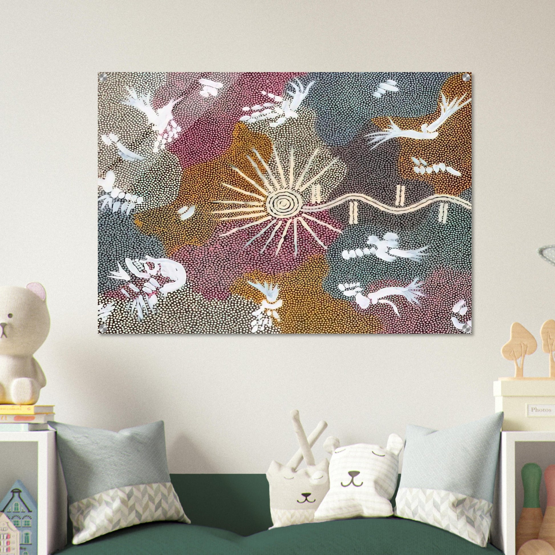 Lightning Dreaming - 1999 - Clifford Possum Tjapaltjarri Acrylic Print - 70x100 cm / 28x40″ inches