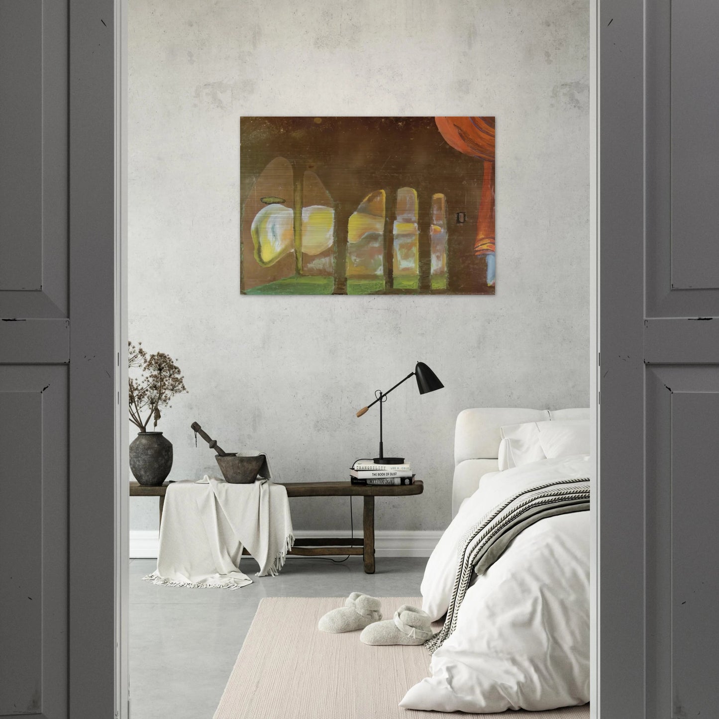 GREAT TAPEWORM MASTURBATOR APPEARS BEHIND ARCADES - Salvador Dali Brushed Aluminum Print - 70x100 cm / 28x40 inches | Salvador Dali Aluminum Print | Salvador Dali Prints