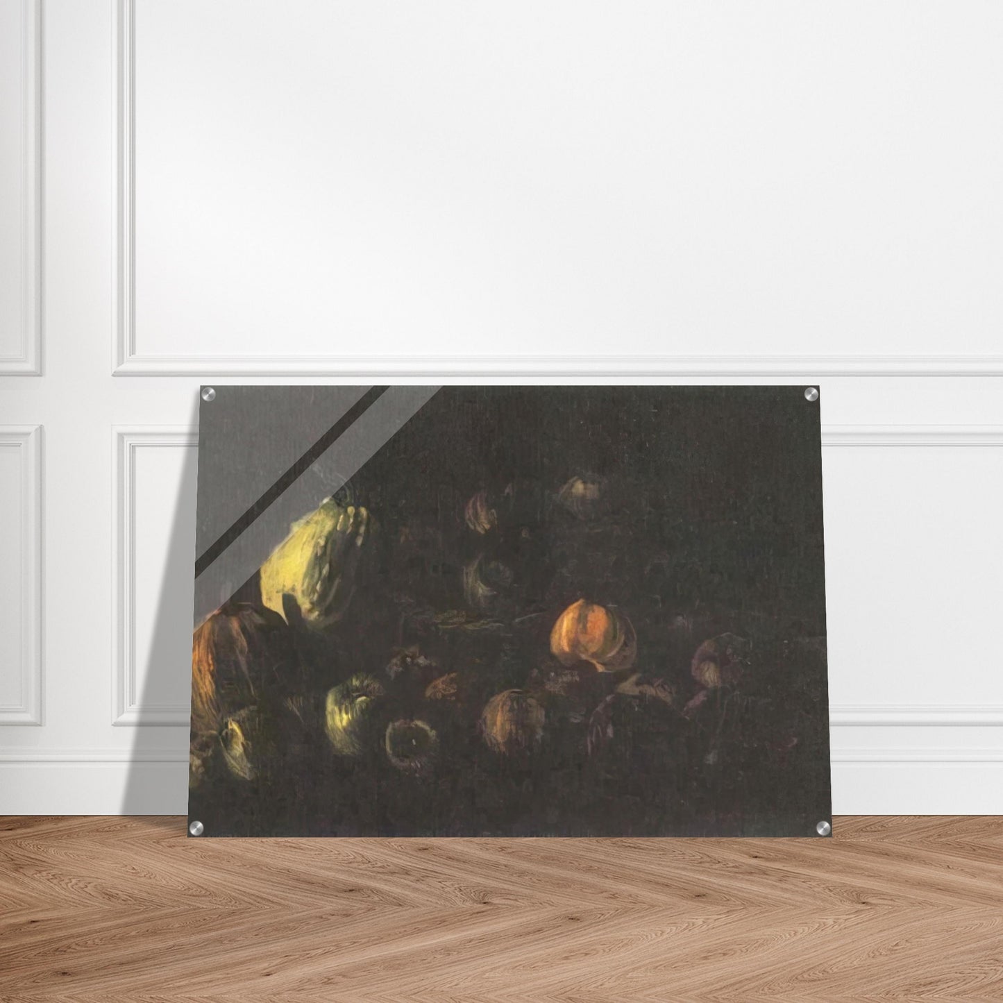 Still life with a basket of apples and two pumpkins - Vincent van Gogh Acrylic Print - 70x100 cm / 28x40″ inches