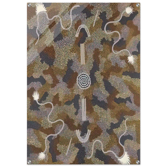 Honey Ant Dreaming at Yuelamu Mt. Allan - 1988 - Clifford Possum Tjapaltjarri Acrylic Print - 70x100 cm / 28x40″ inches | Clifford Possum Tjapaltjarri Wall Art | Clifford Possum Tjapaltjarri Prints