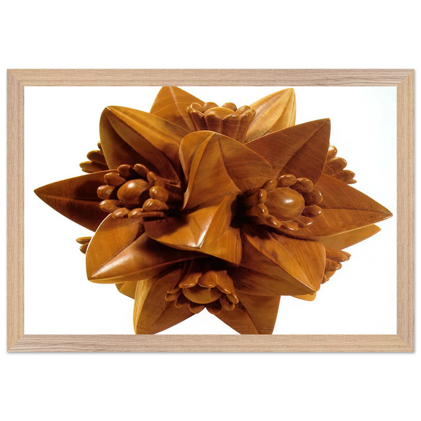 MC Escher - POLYHEDRON WITH FLOWERS Wall Art - 21x29.7 cm / 8x12" - Premium Wooden Framed Poster With Fine Art Paper-canvas - Wood frame