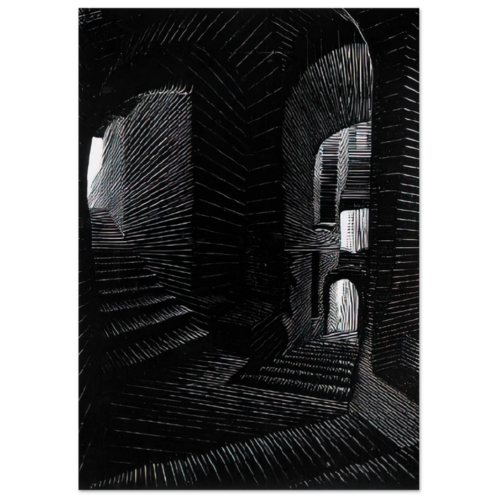 MC Escher - COVERED ALLEY IN ATRANI Wall Art - 60x80 cm / 24x32 inches - Premium Wooden Framed Poster With Fine Art Paper-canvas - Black frame