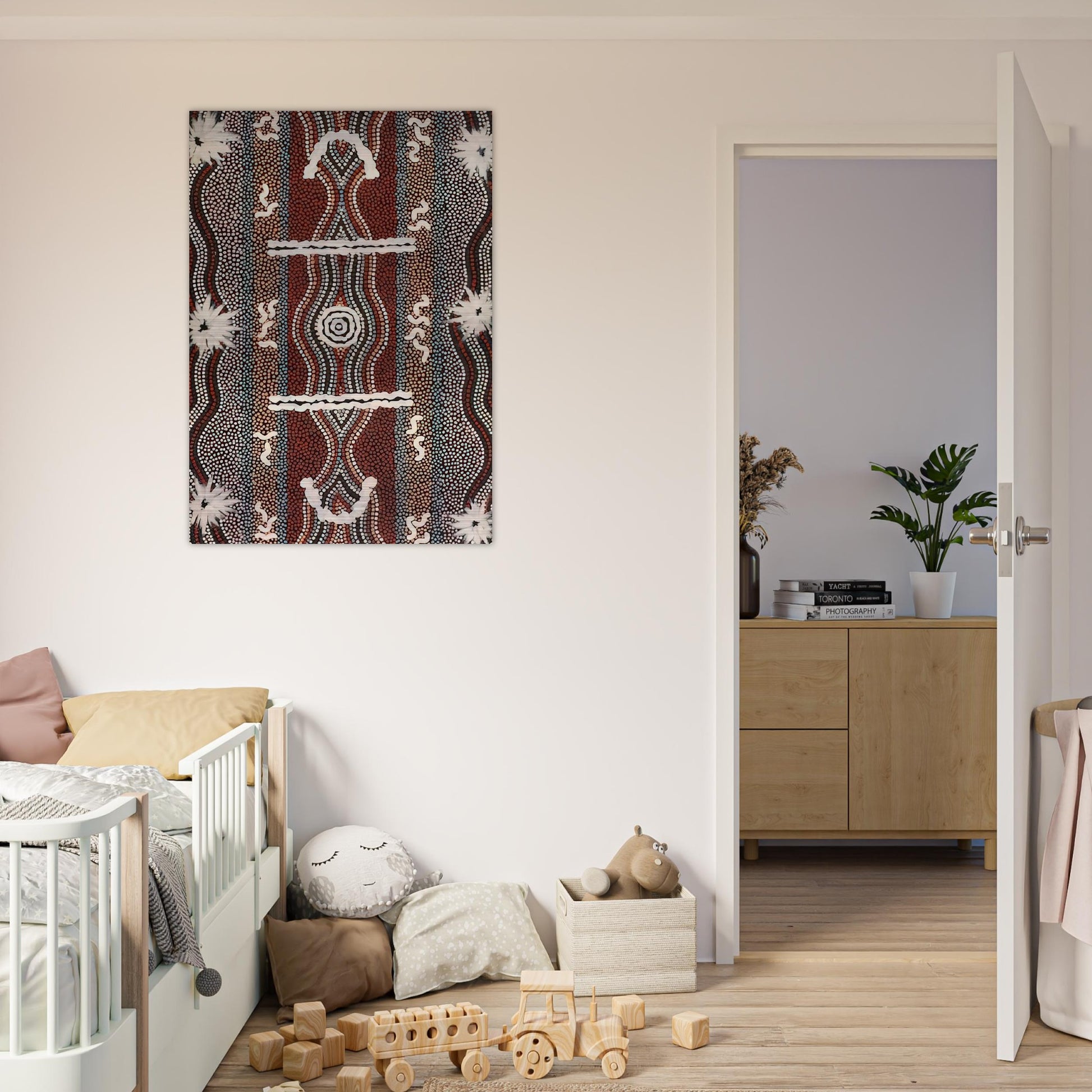 Caterpillar Dreaming - 1998 - Clifford Possum Tjapaltjarri Brushed Aluminum Print - 70x100 cm / 28x40 inches | Clifford Possum Tjapaltjarri Aluminum Print | Clifford Possum Tjapaltjarri Prints