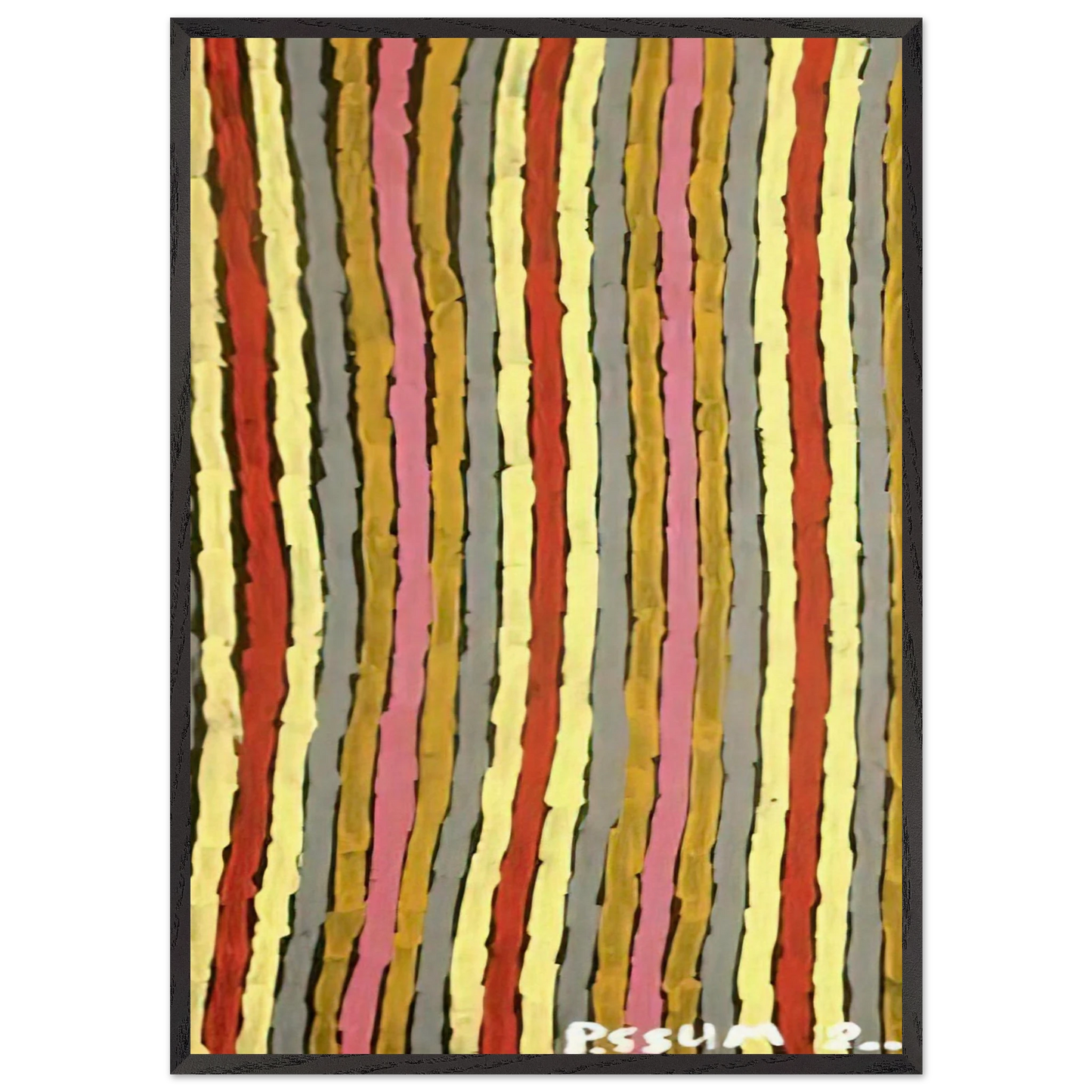 Ceremonial Paint Floor Napperby - 2001 - Clifford Possum Tjapaltjarri 70x100 cm / 28x40 inches Framed Art Print – Black Wooden Frame