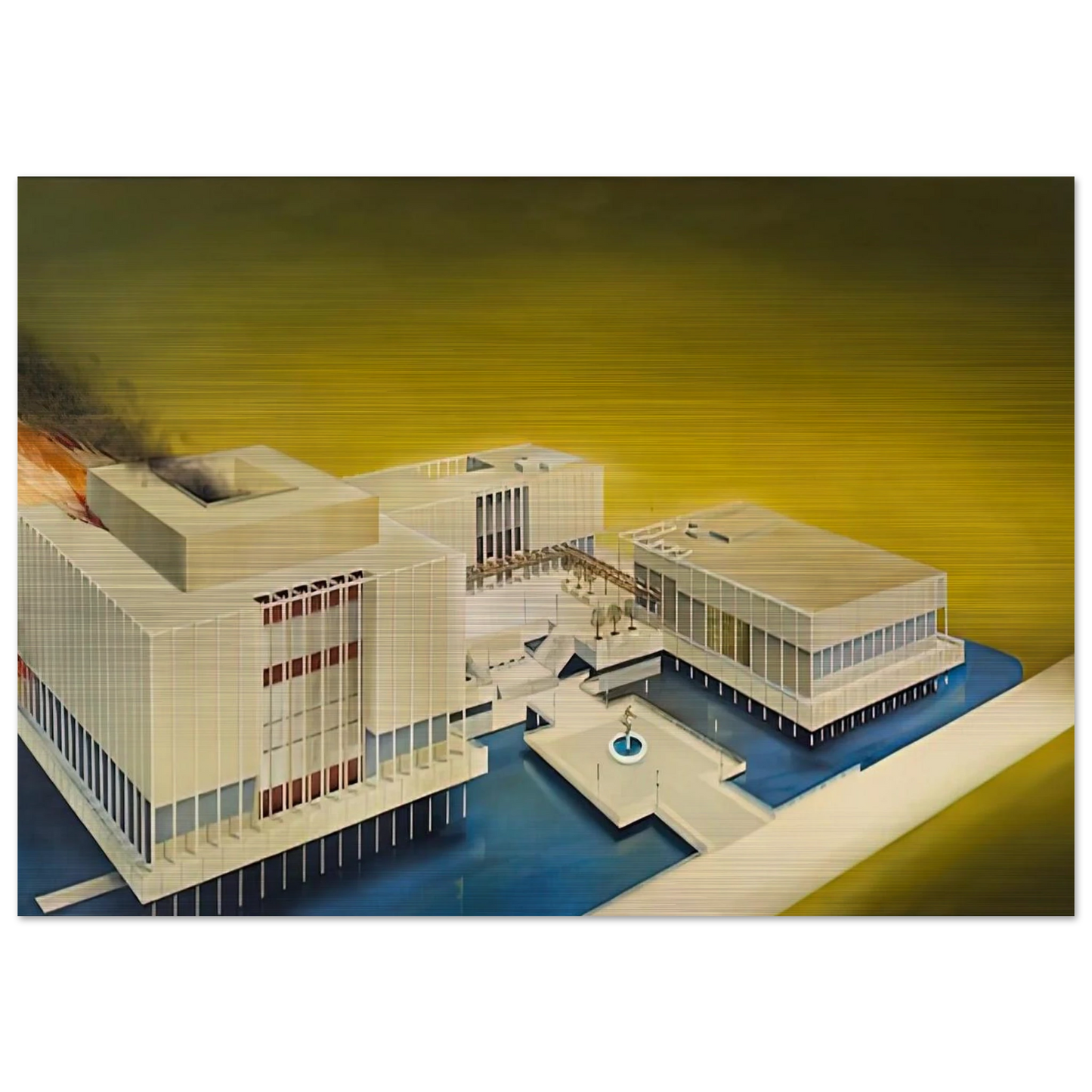 THE LOS ANGELES COUNTY MUSEUM ON FIRE 1968 - Edward Ruscha Brushed Aluminum Print - 70x100 cm / 28x40 inches | Edward Ruscha Aluminum Print | Edward Ruscha Prints