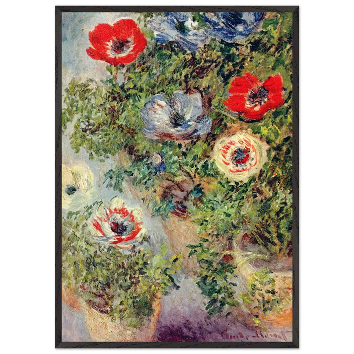 Stilll Life with Anemones - claude monet 70x100 cm / 28x40 inches Framed Art Print – Black Wooden Frame