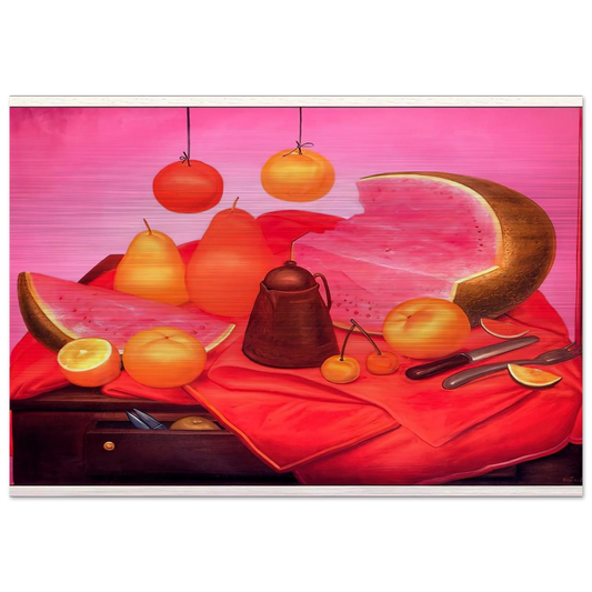 STILL LIFE WITH WATERMELON 1 - Fernando Botero Brushed Aluminum Print - 70x100 cm / 28x40 inches | Fernando Botero Aluminum Print | Fernando Botero Prints