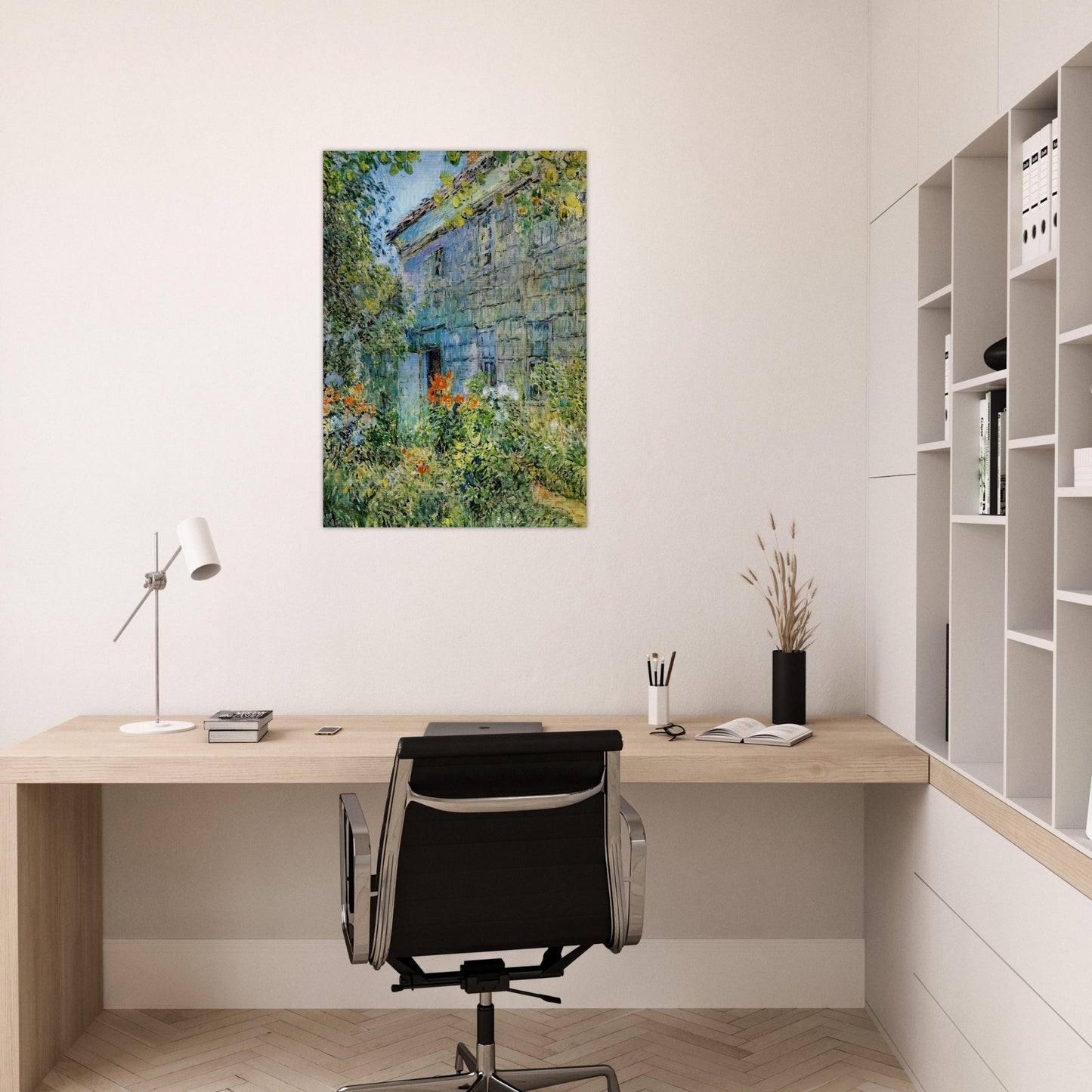 Old House and Garden, East Hampton - Childe Hassam Brushed Aluminum Print - 70x100 cm / 28x40 inches | Childe Hassam Aluminum Print | Childe Hassam Prints
