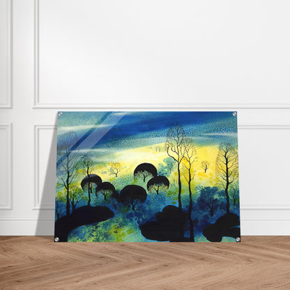 Pastures Through the Fog - Eyvind Earle Acrylic Print - 70x100 cm / 28x40″ inches